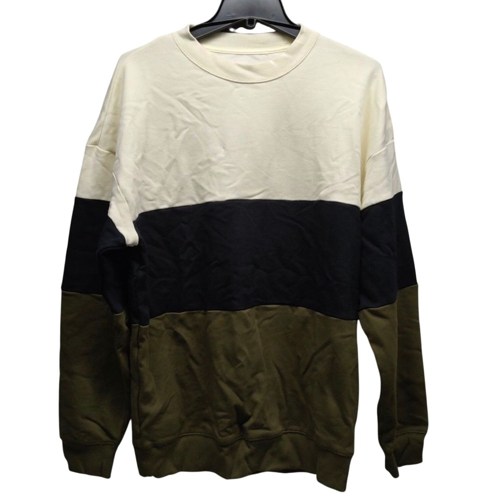 Original Use Mens Colorblock Crewneck Sweatshirt Cream Navy Olive Green Small